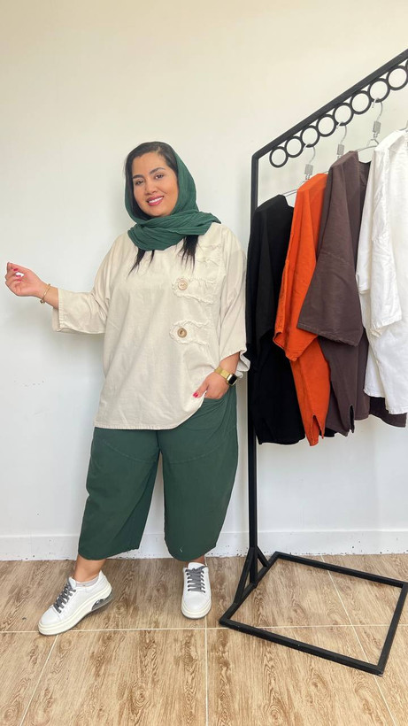 شومیز سه دکمه رنگ استخوانی زنانه