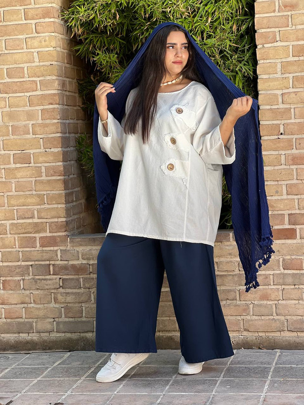 شومیز سه دکمه رنگ سفید زنانه