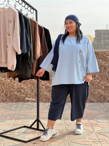 شومیز سه دکمه رنگ آبی آسمانی زنانه